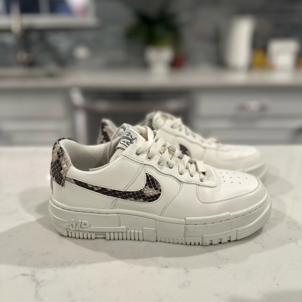 Nike White Sneakers with Snake Print Detail